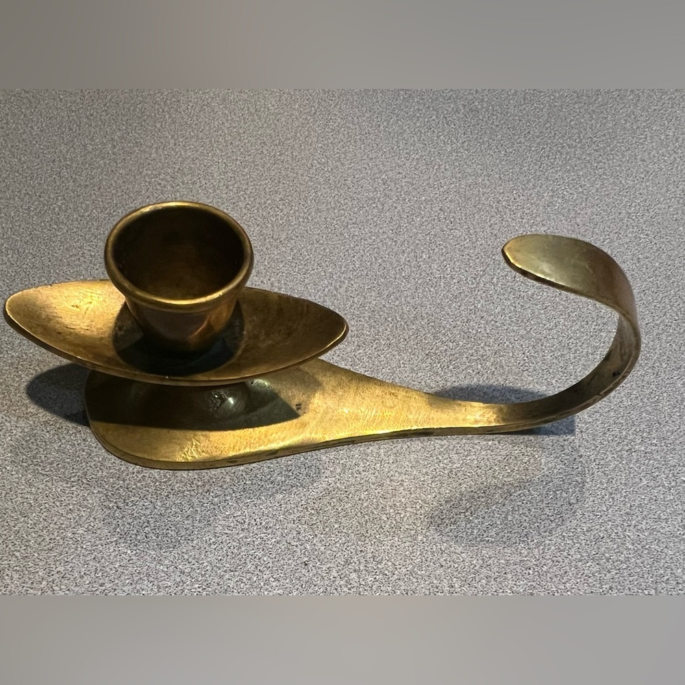 Vintage Mid-Century Single Brass Candle Holder Fits Tapered Candles From Israel